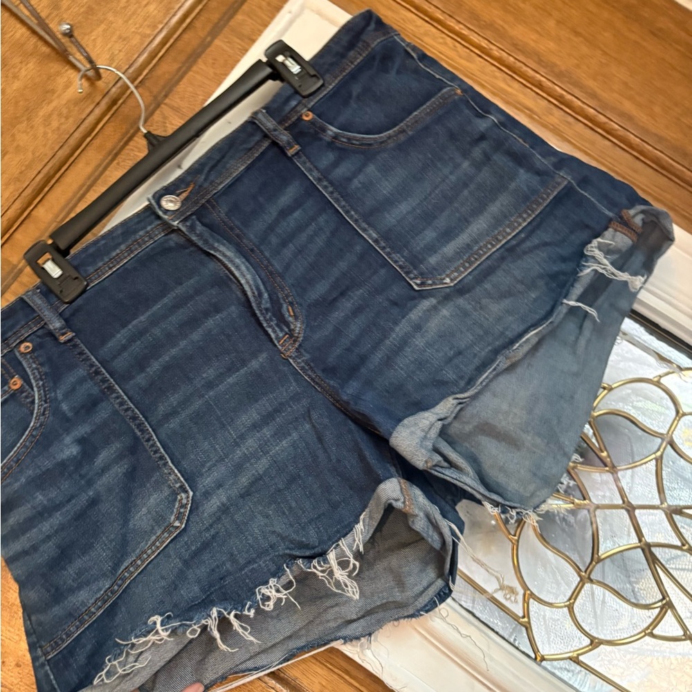 American Eagle Outfitters Dark Indigo Frayed Hem Jean Shorts